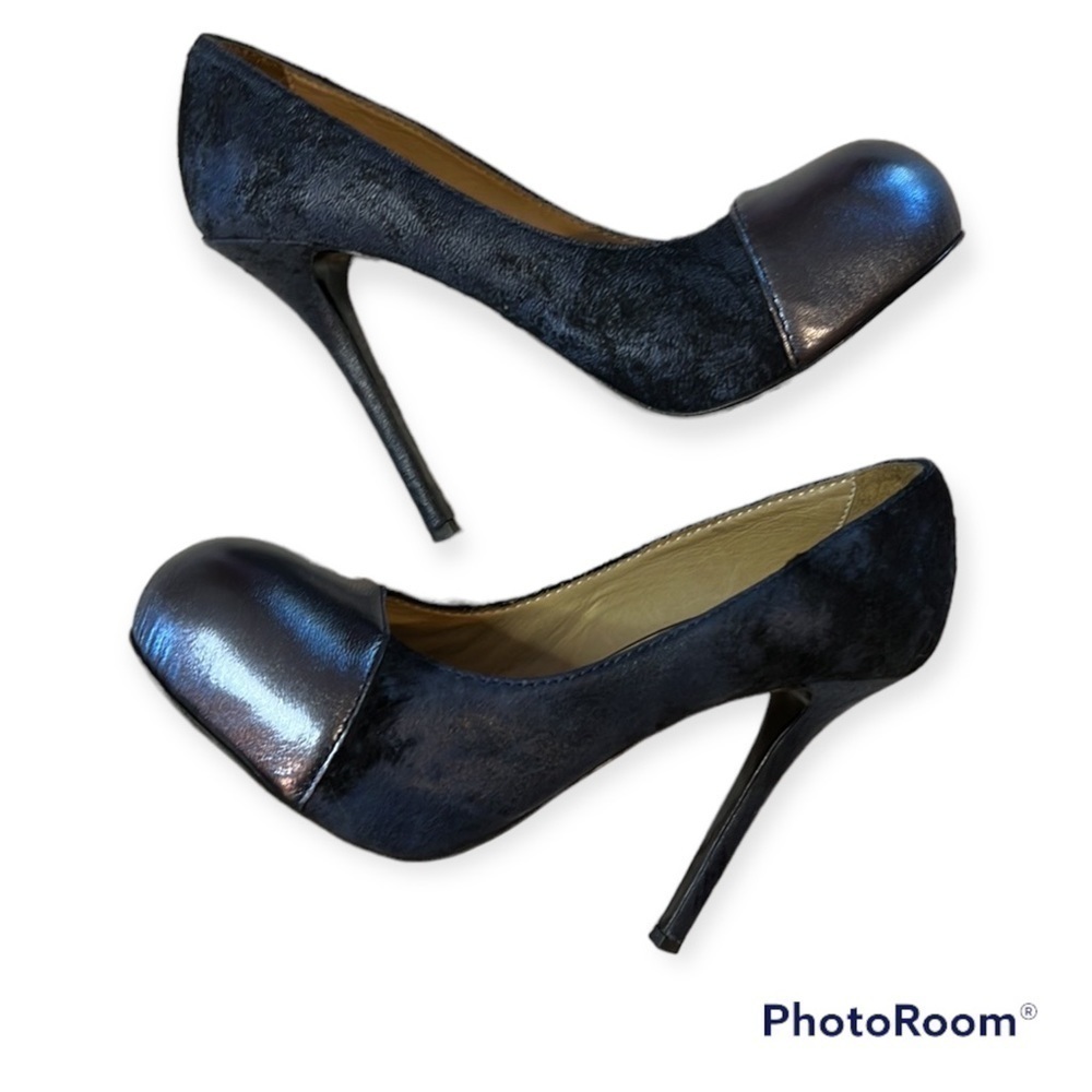 Acne Studios Leather & Textured Suede Midnight Blue and Pewter Blue Size 9/40 - Picture 9 of 9